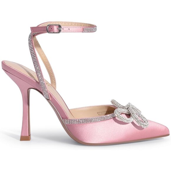 🆕 Women Pink Ankle Strap Sparkly Bow Shine Star Wrap-Around High-Heel Pumps - Picture 4 of 8